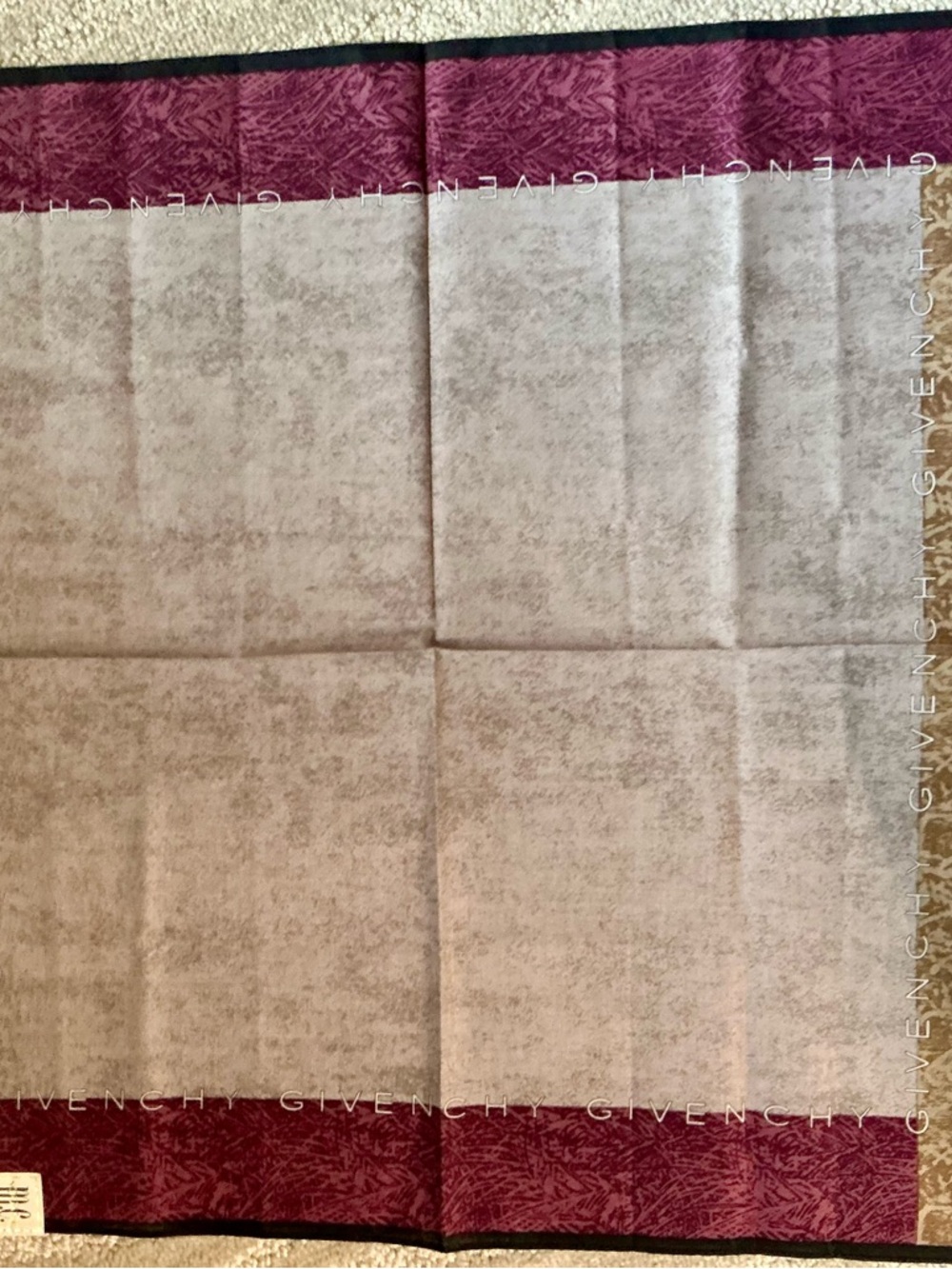 Givenchy Taupe, Burgundy & Gold Logo Scarf - Picture 3 of 5